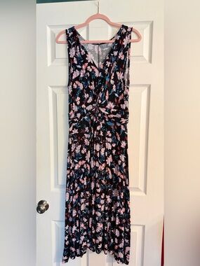 croft & barrow Black Floral Midi Dress with Pink and Blue Flowers